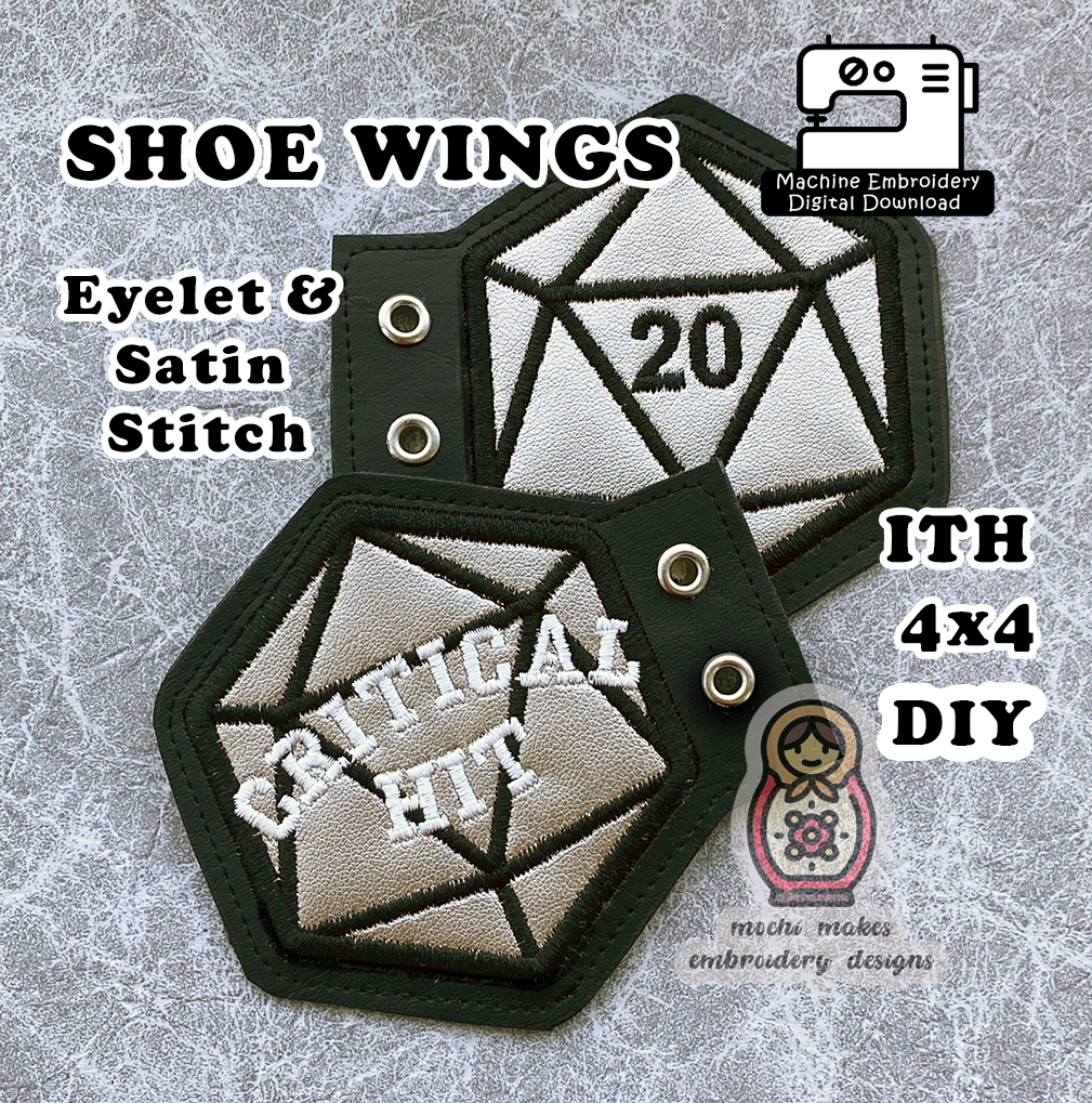 Dungeons Dragons ITH Shoe Wings RPG D20 Machine Embroidery Digital Download Design DIY Shoes 4x4 DnD Tabletop Cosplay Dice Critical Hit Role Pattern