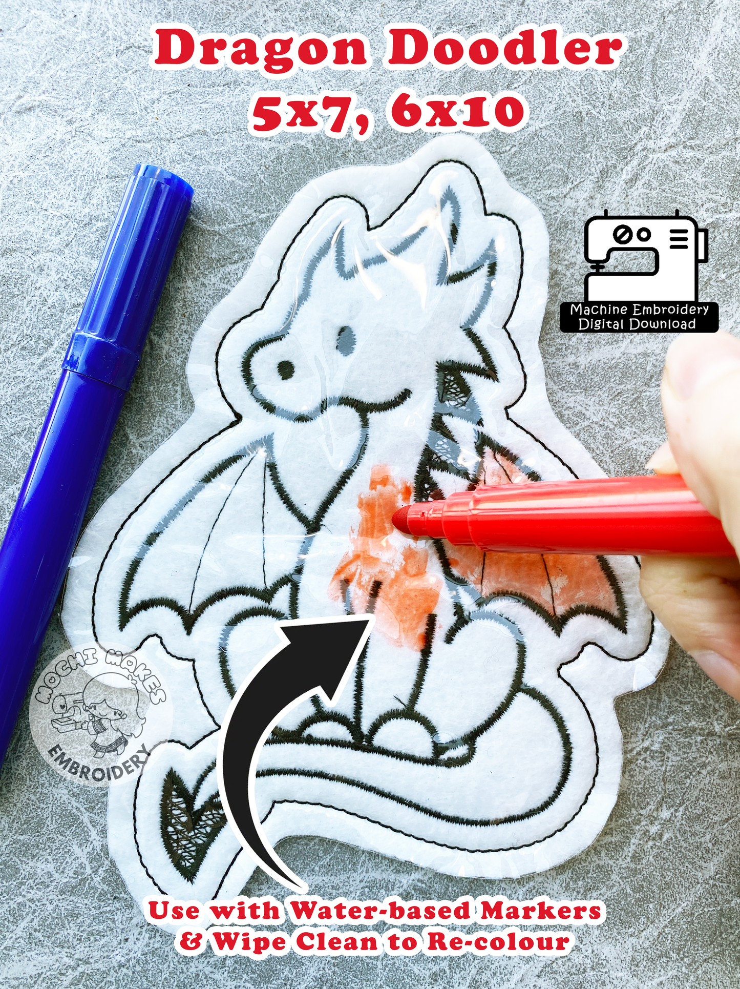 Dragon ITH Doodler In the Hoop 5x7 6x10 Doodle DIY Craft Marker DND Dungeons Dragons Fantasy Princess RPG Machine Embroidery Digital Design Download Pattern