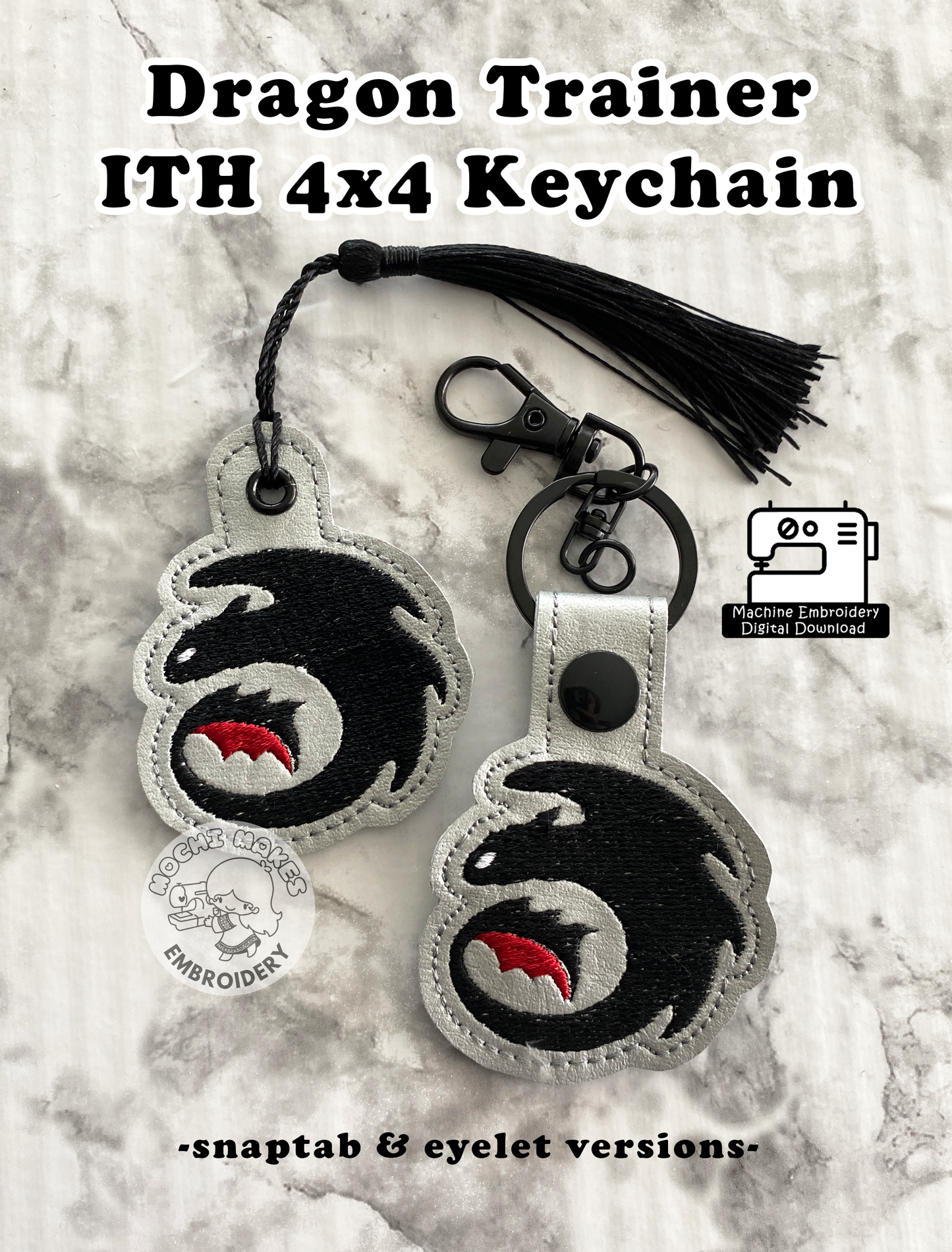 Dragon Trainer ITH In the Hoop Digital Machine Embroidery Pattern Medieval Fantasy Toothless Magic Keychain Pattern Cosplay Craft DIY 4x4