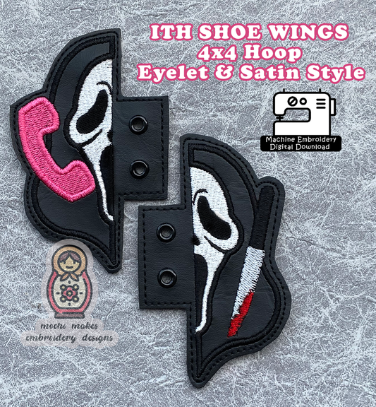 Ghost Face Spooky Scream Killer ITH Machine Embroidery Halloween Digital Download Design DIY File Shoe Wings Boot Decoration 4x4