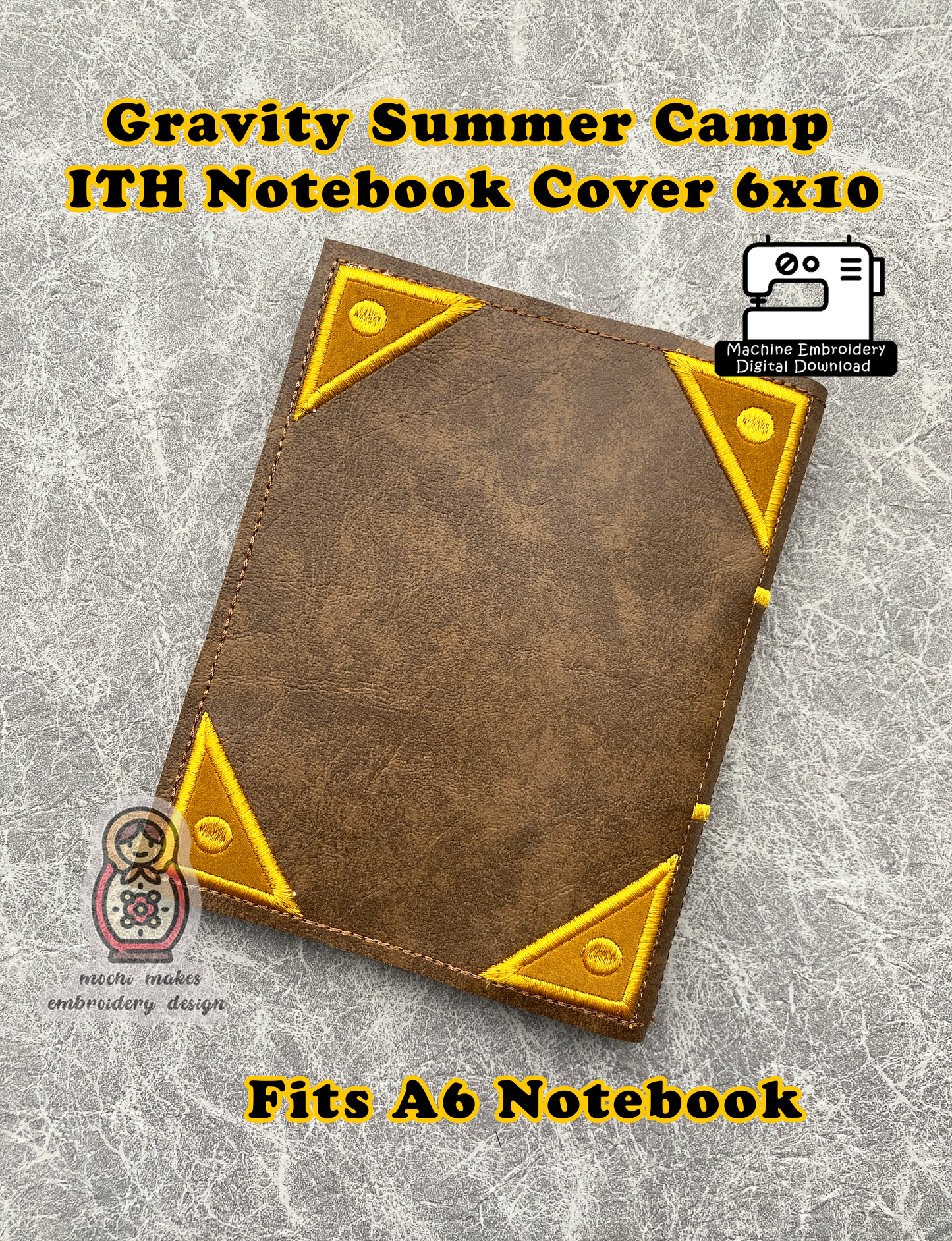 Gravity Falls Dipper Mabel Pines Cosplay Journal ITH Notebook Cover A6 6x10 Machine Embroidery Digital Embroidery Design File Download DIY Sew