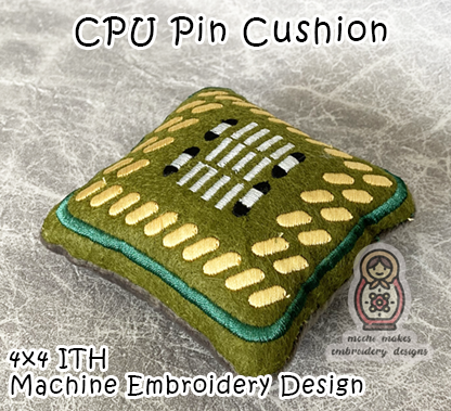 CPU Computer Chip ITH Machine Embroidery Pin Cushion 4x4 Plushie Digital Download File