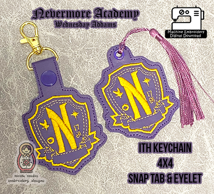 Nevermore Academy Wednesday Addams Family ITH Machine Embroidery Keychain DIY Digital Download File Design 4x4 Thing Gothic Horror Morticia