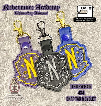 Nevermore Academy Wednesday Addams Family ITH Machine Embroidery Keychain DIY Digital Download File Design 4x4 Thing Gothic Horror Morticia