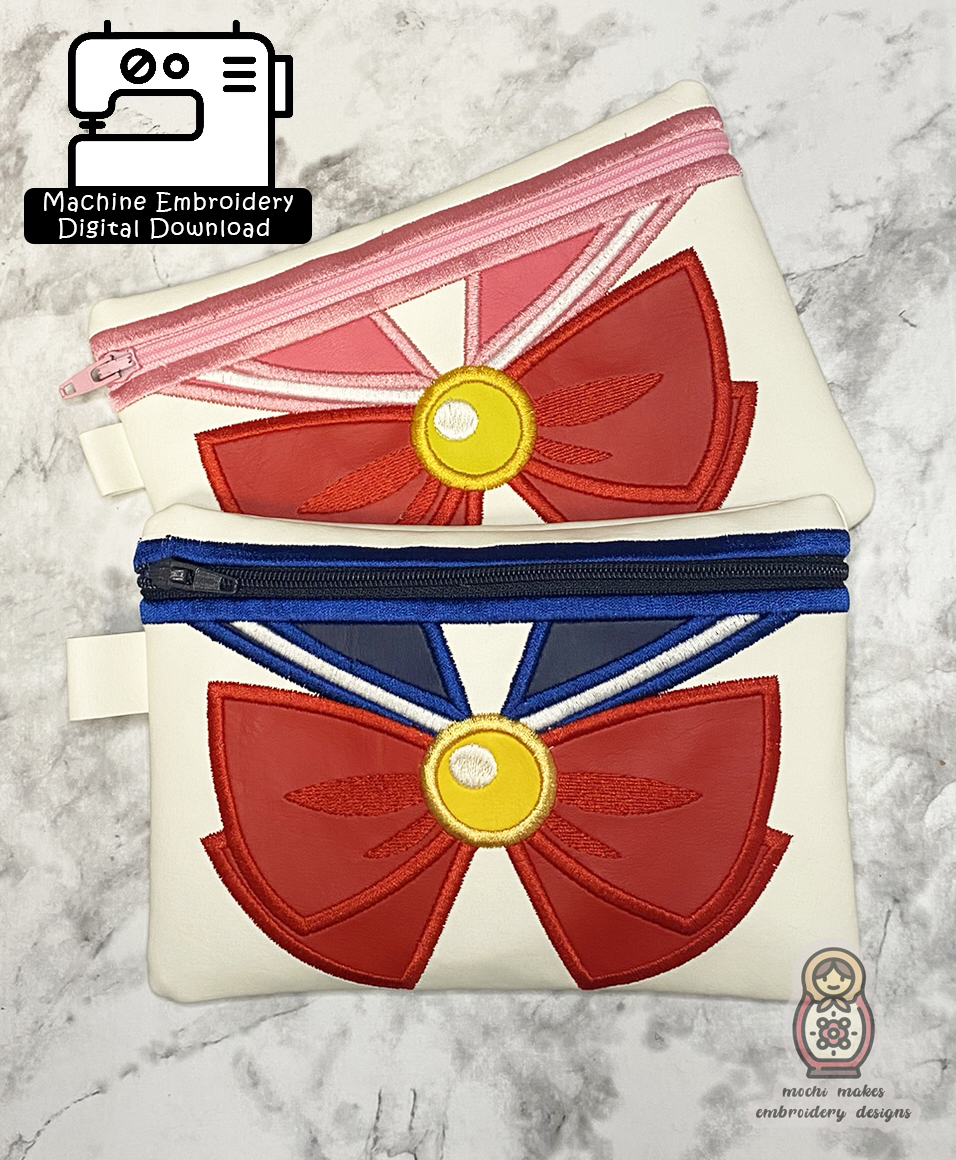 Sailor Scout Usagi Moon Anime Magical Girl Cosplay Embroidered Vinyl Zip Bag Purse DIY 5x7 Digital Download Machine Embroidery File