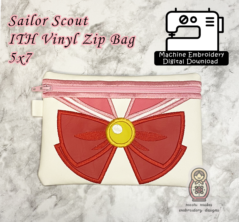 Sailor Scout Usagi Moon Anime Magical Girl Cosplay Embroidered Vinyl Zip Bag Purse DIY 5x7 Digital Download Machine Embroidery File