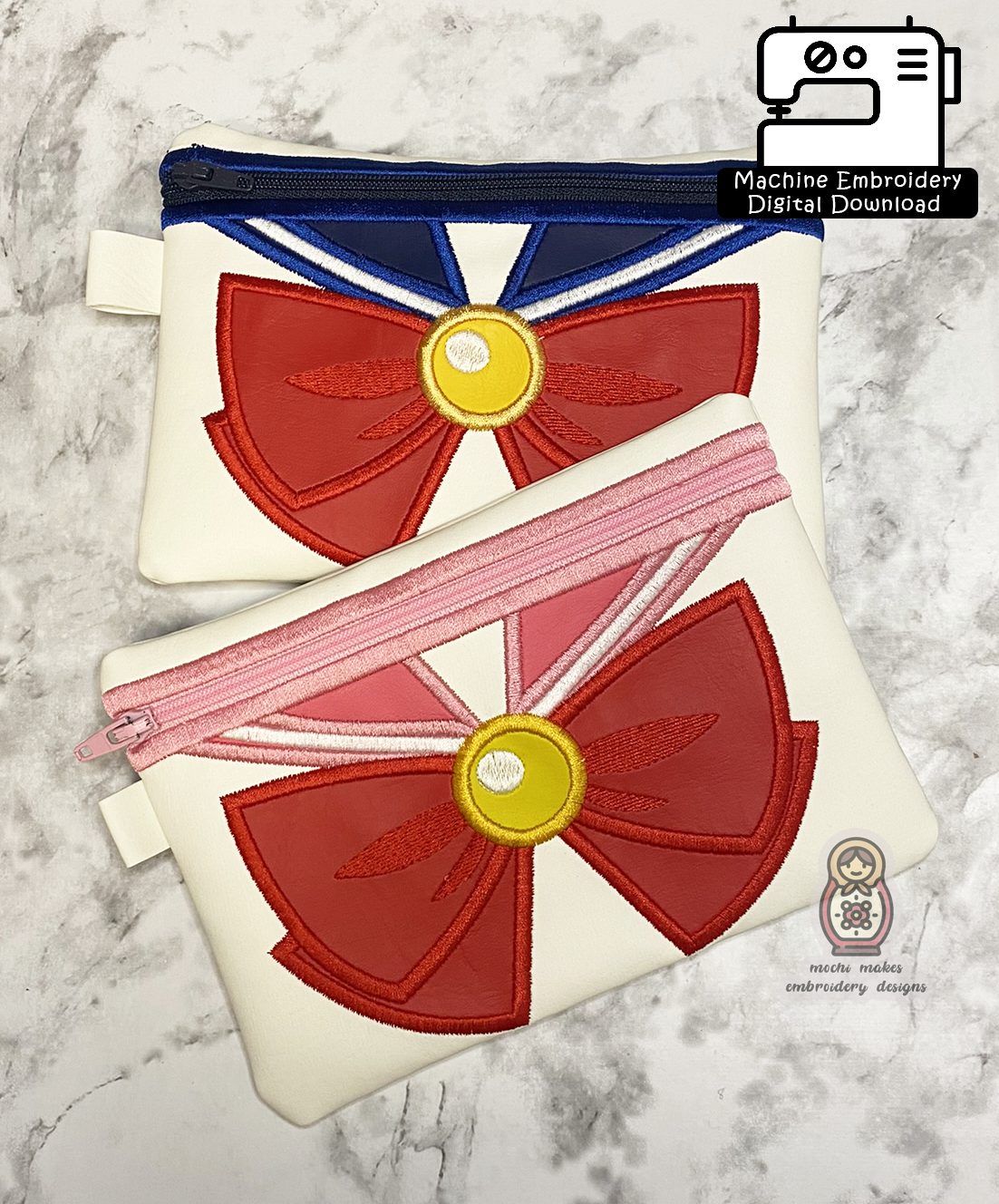 Sailor Scout Usagi Moon Anime Magical Girl Cosplay Embroidered Vinyl Zip Bag Purse DIY 5x7 Digital Download Machine Embroidery File