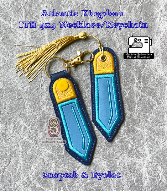 The Lost City of Atlantis Kida's Crystal Necklace ITH Bookmark Pattern Snaptab Eyelet Keychain 4x4 Machine Embroidery Design Digital Download File