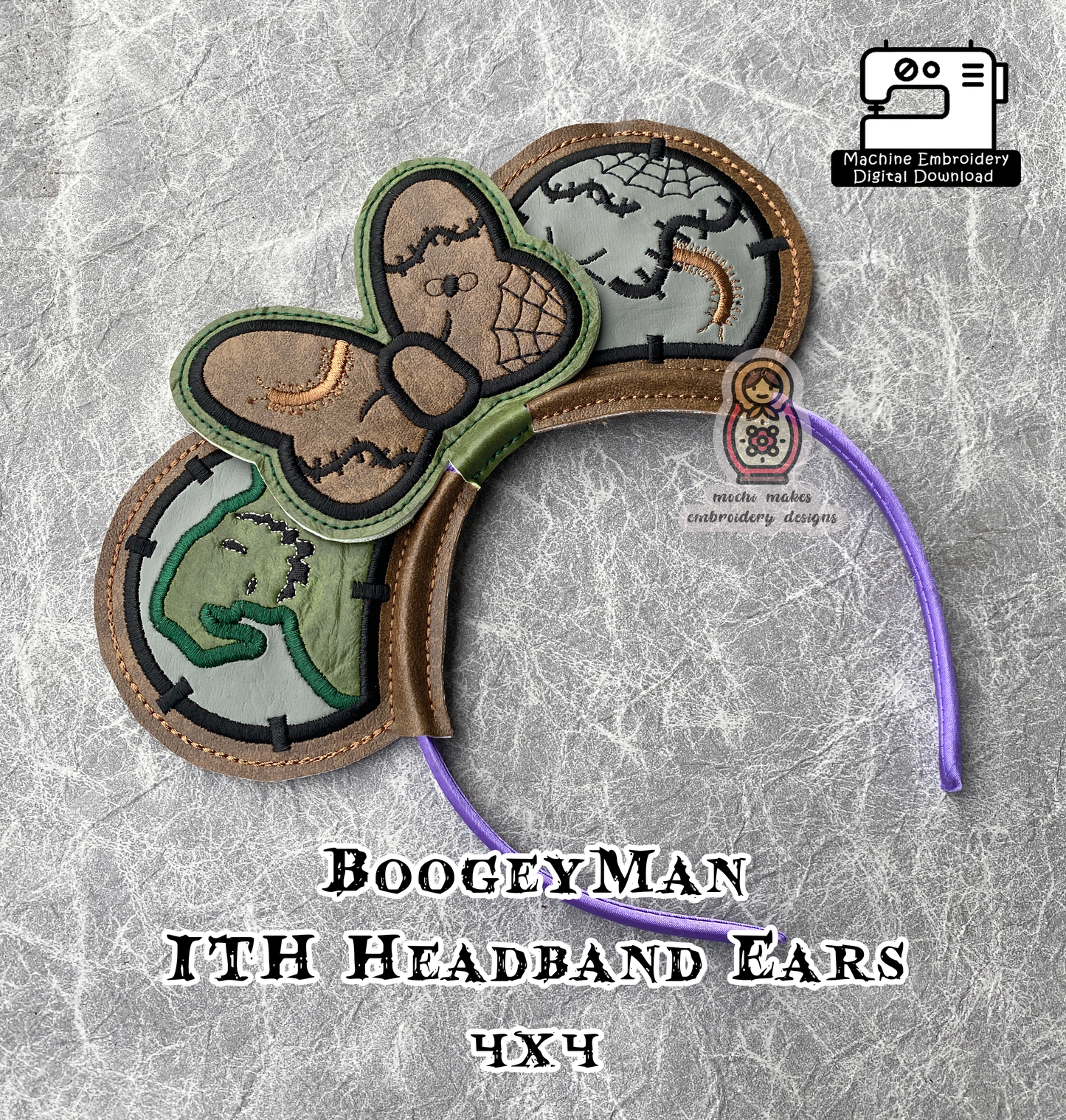 Boogeyman ITH Headband Ears 4x4 Halloween Ghost Spooky Gothic DIY Cosplay Pattern Skeleton Embroidery Sew Digital Download Boogey Nightmare
