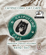 Load image into Gallery viewer, Cat Cafe Neko Catpuccino Cappuccino Coffee Caffeine Latte Starbucks Machine Embroidery Digital Download Design File Applique 6x10 5x7
