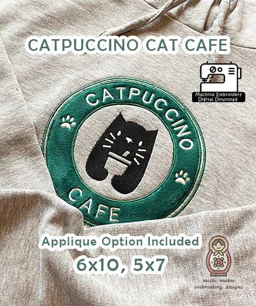 Cat Cafe Neko Catpuccino Cappuccino Coffee Caffeine Latte Starbucks Machine Embroidery Digital Download Design File Applique 6x10 5x7
