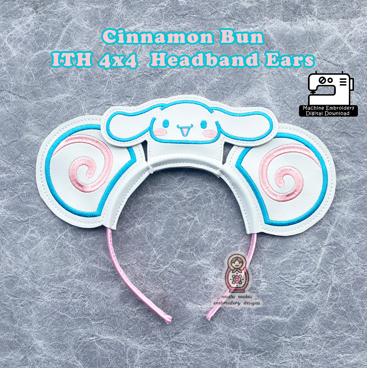 Cinnamon Bun Bunny Rabbit Kawaii ITH Headband Ears 4x4 In the Hoop Machine Embroidery Cosplay DIY Sew Digital Pattern Download Japanese Usagi