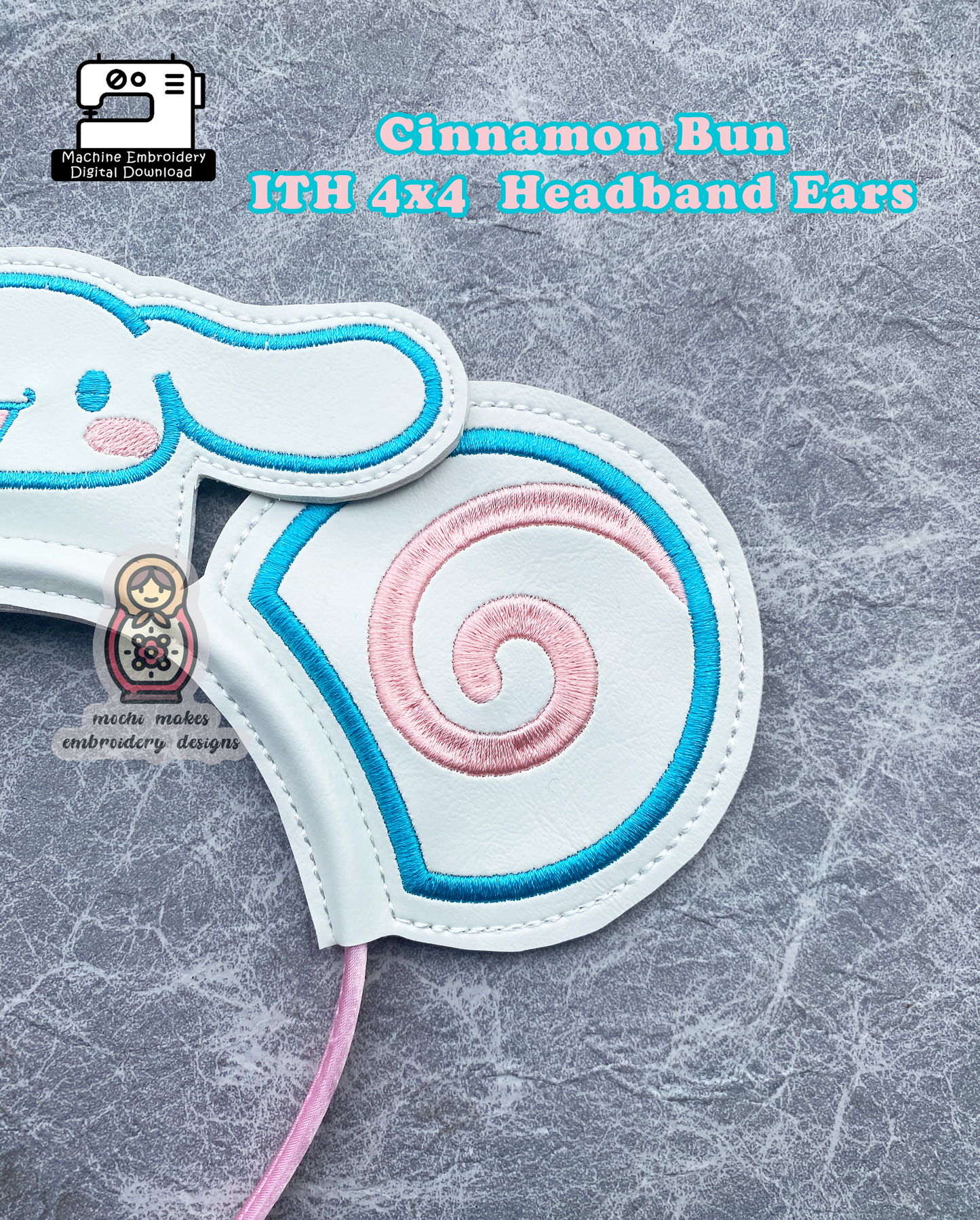Cinnamon Bun Bunny Rabbit Kawaii ITH Headband Ears 4x4 In the Hoop Machine Embroidery Cosplay DIY Sew Digital Pattern Download Japanese Usagi