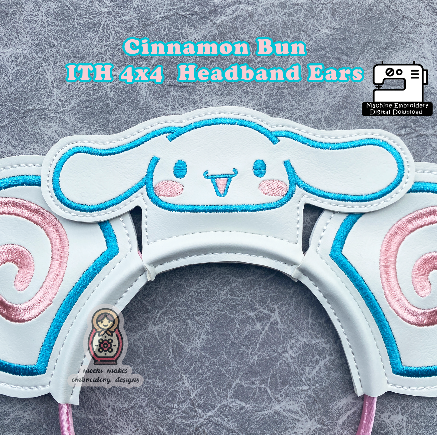 Cinnamon Bun Bunny Rabbit Kawaii ITH Headband Ears 4x4 In the Hoop Machine Embroidery Cosplay DIY Sew Digital Pattern Download Japanese Usagi