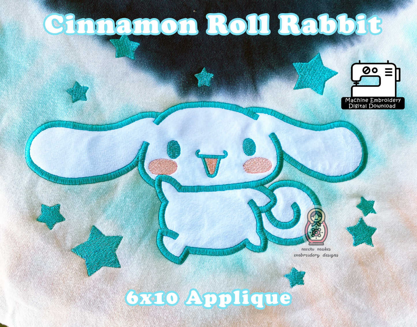 Cinnamon Roll Rabbit 6x10 Applique Usagi Japan Japanese Anime Kawaii Cute Bunny Plushie DIY Machine Embroidery Digital Download Sew Cosplay Pattern Sewing File Design