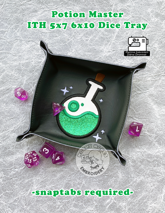 Potion Master ITH DND Dice Tray 5x7 6x10 In the Hoop Embroidery Pattern Cosplay Roleplay RPG Dungeons Dragons Craft Tabletop Die Geek Nerd DIY Critical Role D20