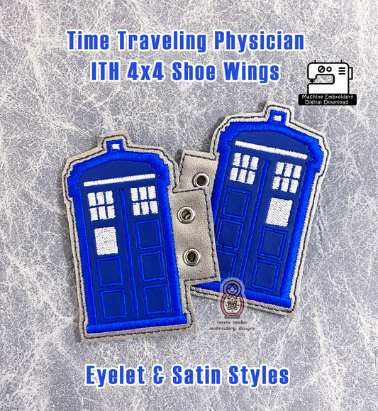Time Traveler British Doctor ITH Shoe Wings 4x4 Machine Embroidery Pattern DIY Cosplay In the Hoop Sew Screwdriver Police Box Sci-Fi BBC