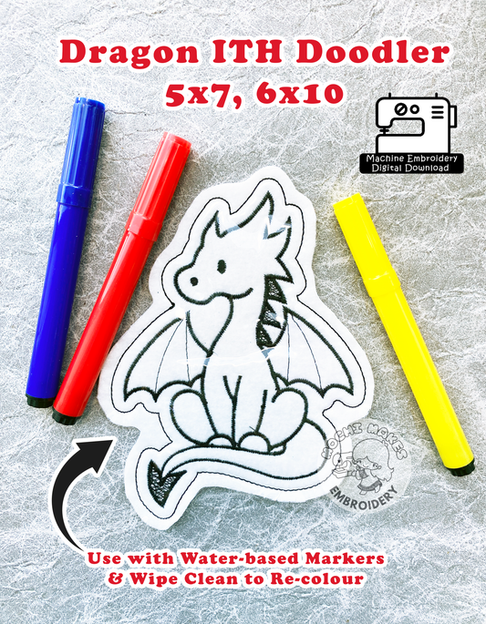 Dragon ITH Doodler In the Hoop 5x7 6x10 Doodle DIY Craft Marker DND Dungeons Dragons Fantasy Princess RPG Machine Embroidery Digital Design Download Pattern