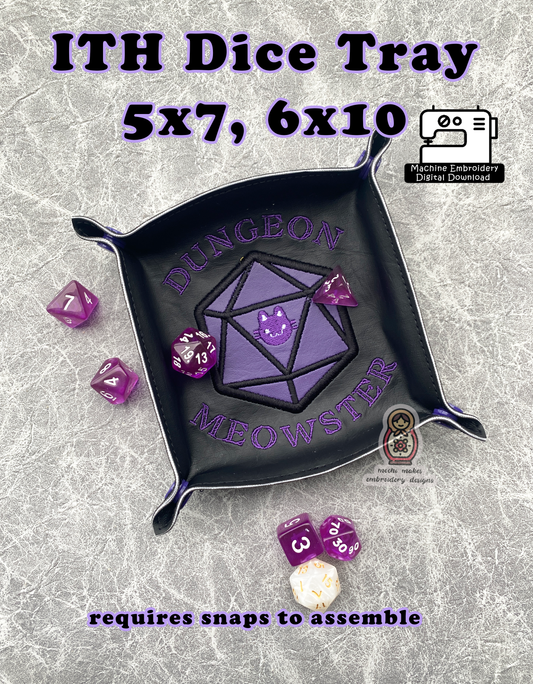 Dungeon Meowster ITH 5x7 6x10 Dice Tray In the Hoop Machine Embroidery Digital Download DND Dungeons Dragons DIY Craft RPG TTRPG Board Game Kitty Cat Tabletop