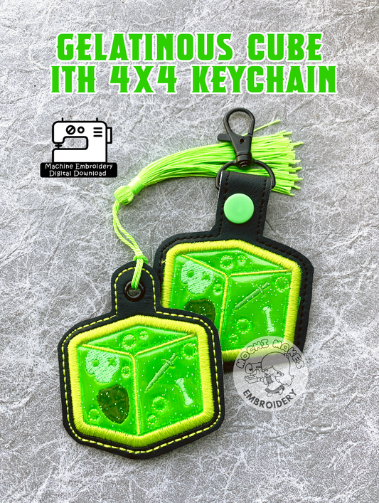 Gelatinous Cube DND Dungeons Dragons ITH In the Hoop DIY Embroidery Pattern 4x4 Keychain Applique Craft D20 Dice Critical Role Play