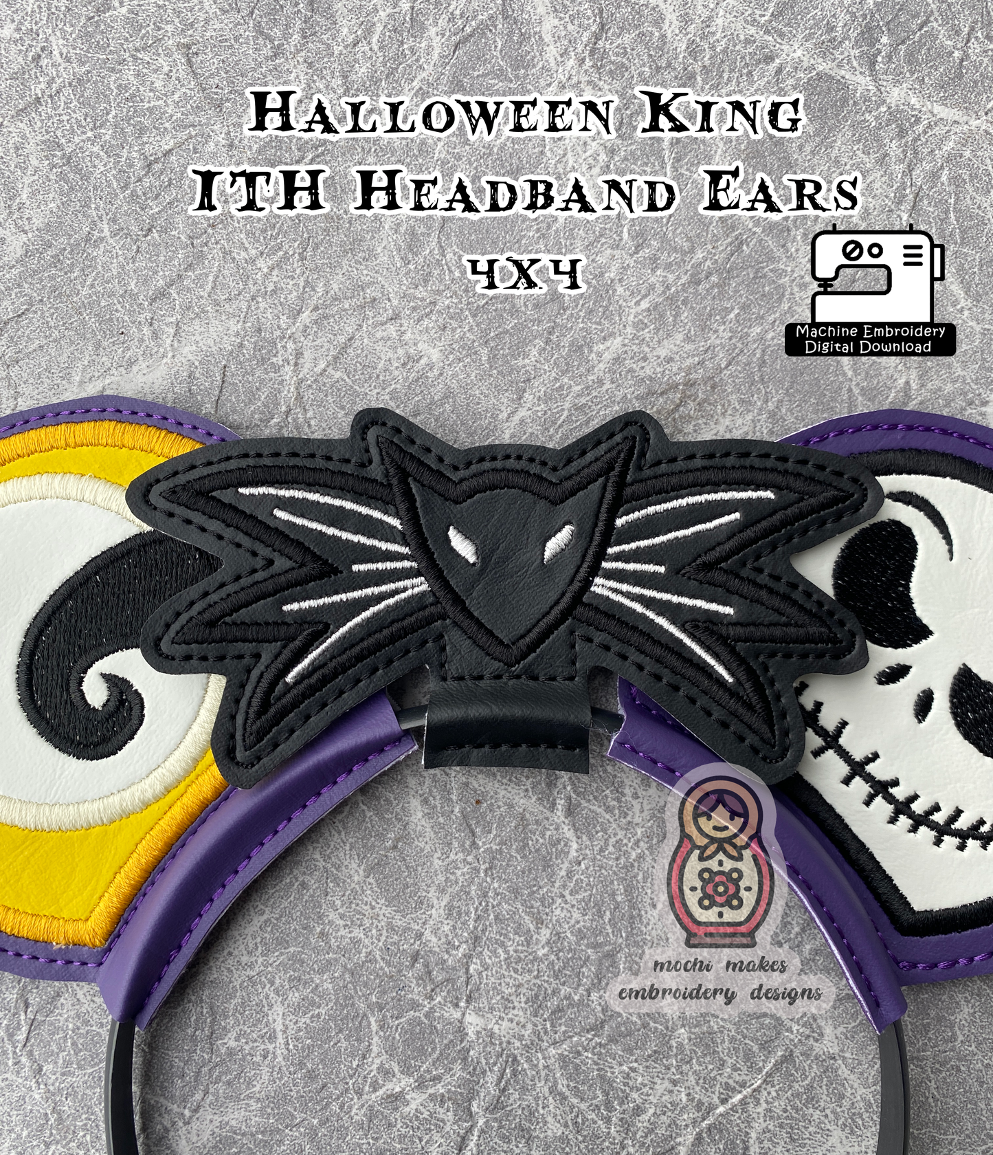 Halloween King ITH Headband Ears 4x4 Jack Machine Embroidery DIY Sew Cosplay In the Hoop Download Pattern Spooky Ghost Witch Horror Gothic