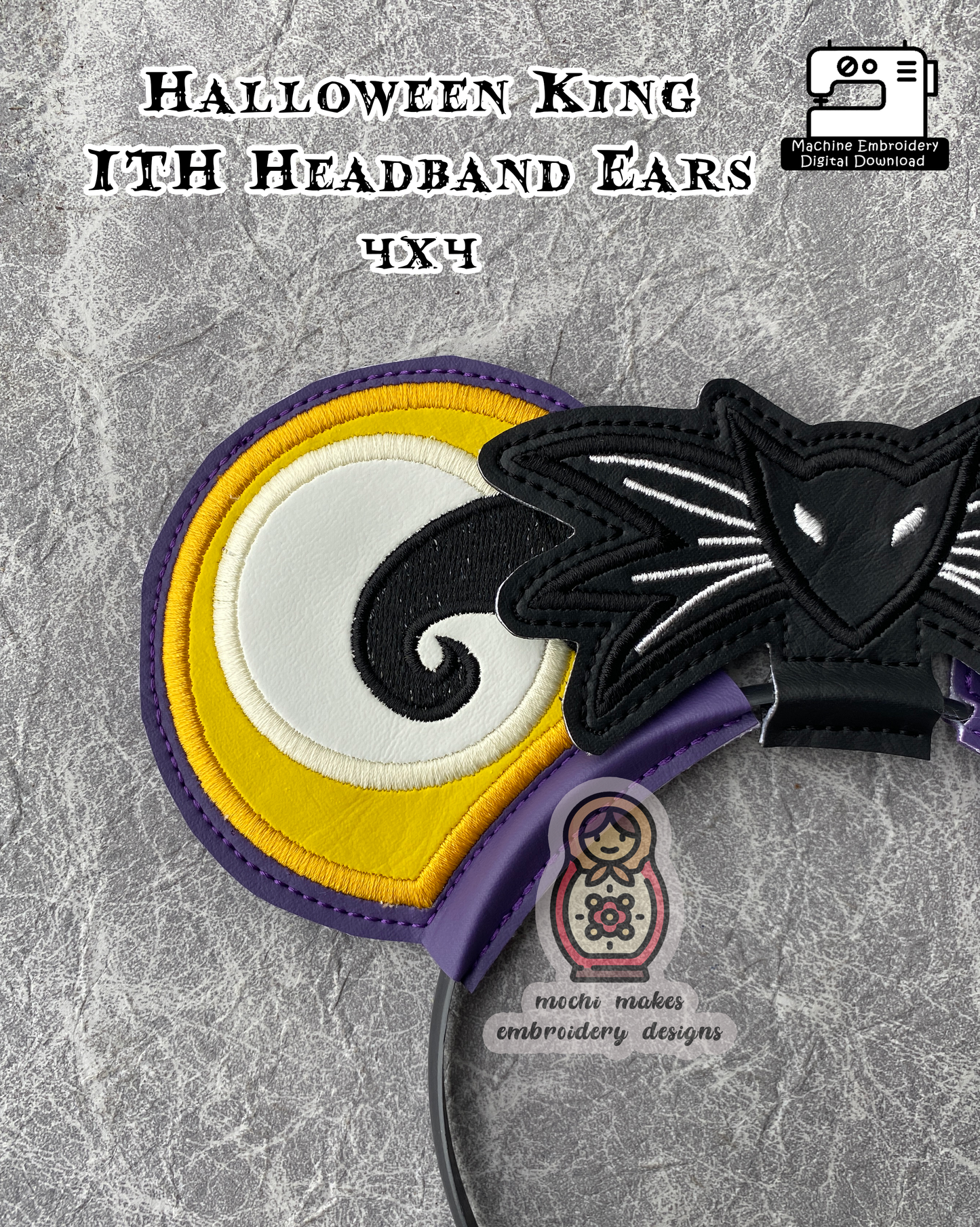 Halloween King ITH Headband Ears 4x4 Jack Machine Embroidery DIY Sew Cosplay In the Hoop Download Pattern Spooky Ghost Witch Horror Gothic