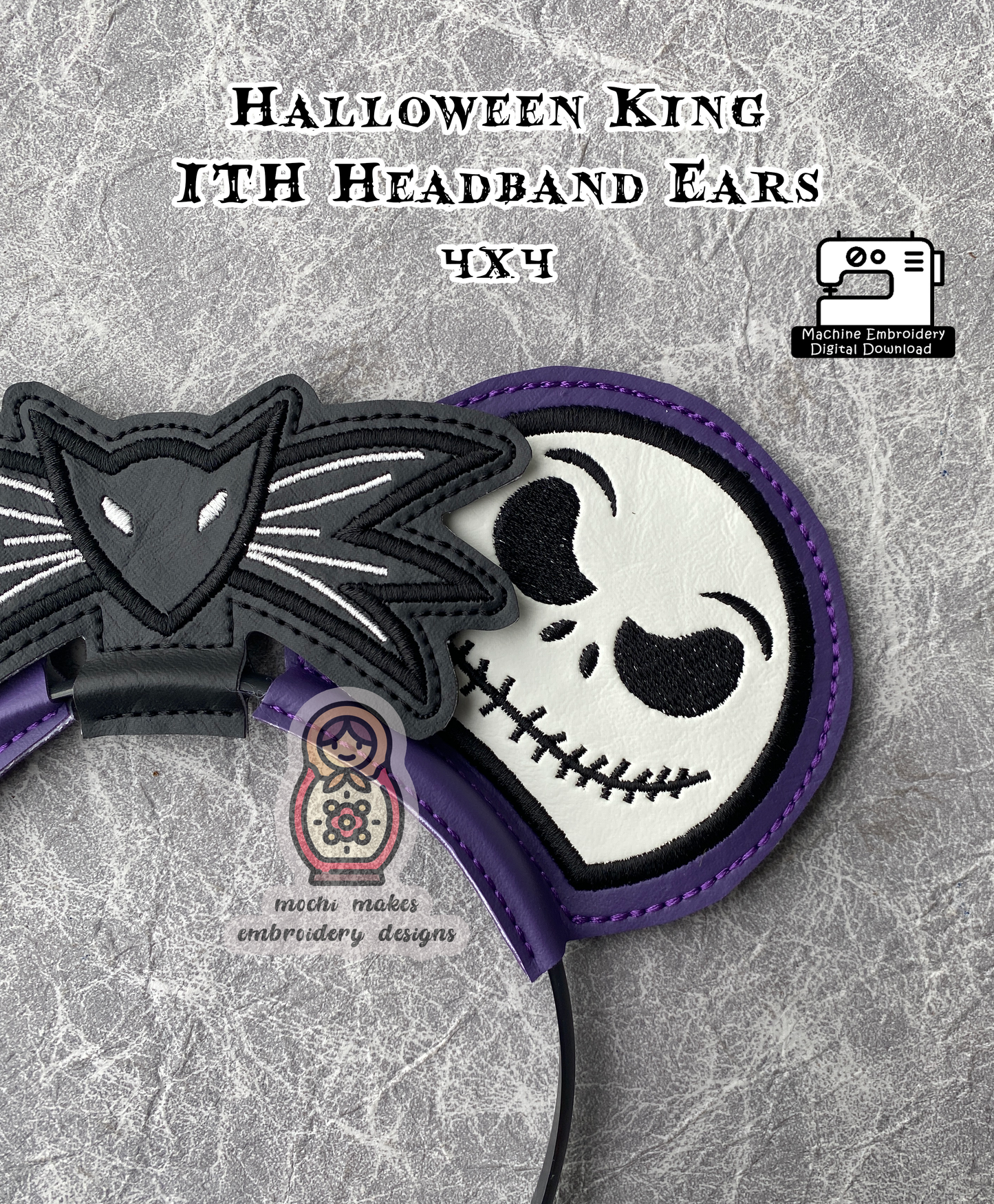 Halloween King ITH Headband Ears 4x4 Jack Machine Embroidery DIY Sew Cosplay In the Hoop Download Pattern Spooky Ghost Witch Horror Gothic