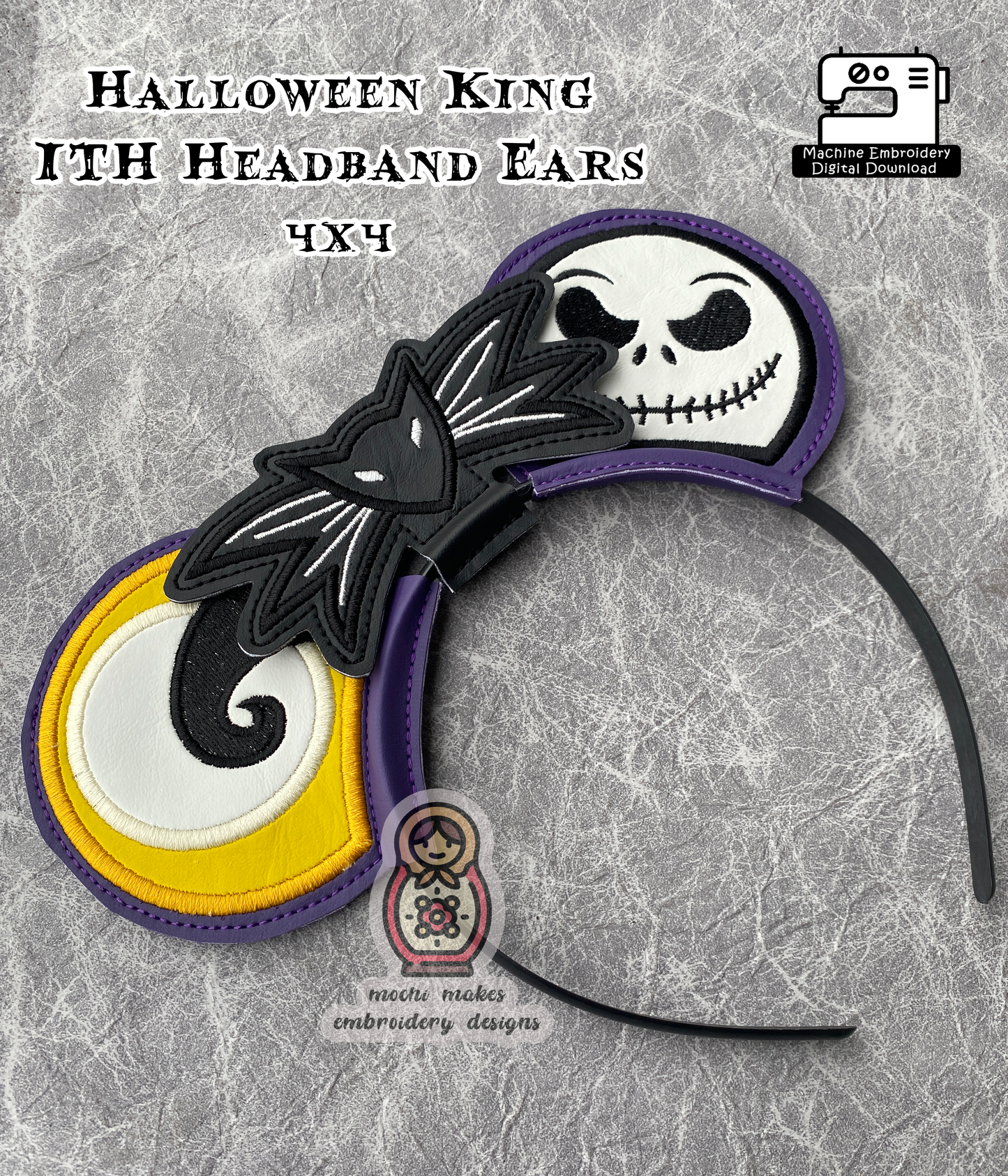 Halloween King ITH Headband Ears 4x4 Jack Machine Embroidery DIY Sew Cosplay In the Hoop Download Pattern Spooky Ghost Witch Horror Gothic
