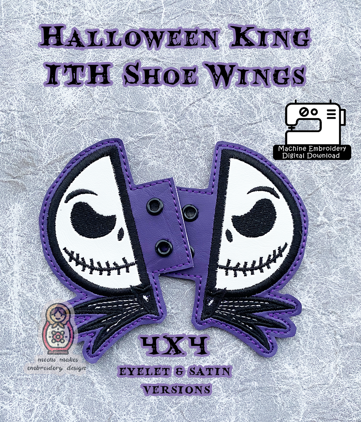 Halloween Town King Nightmare Jack ITH 4x4 Shoe Wing In the Hoop Machine Embroidery Digital Download DIY Pattern Boot Cosplay Ghost Gothic