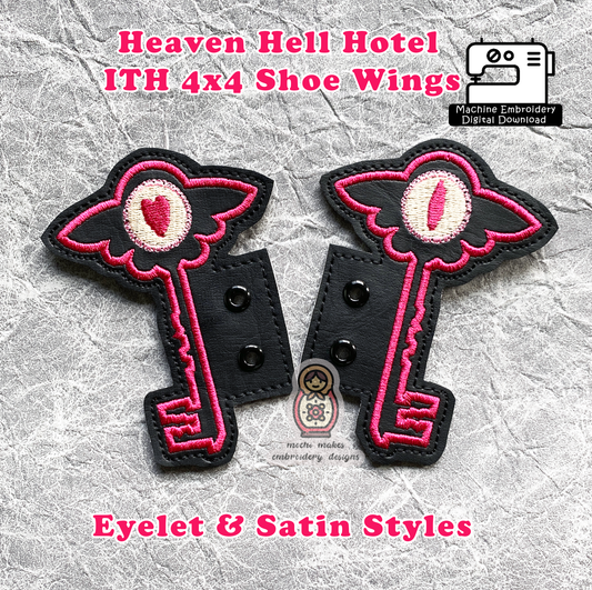 Heaven Hell Hotel Key ITH Shoe Wings Hazbin In the Hoop Charlie Angel Dust Alastor 4x4 DIY Cosplay Sew Pattern Download Machine Embroidery