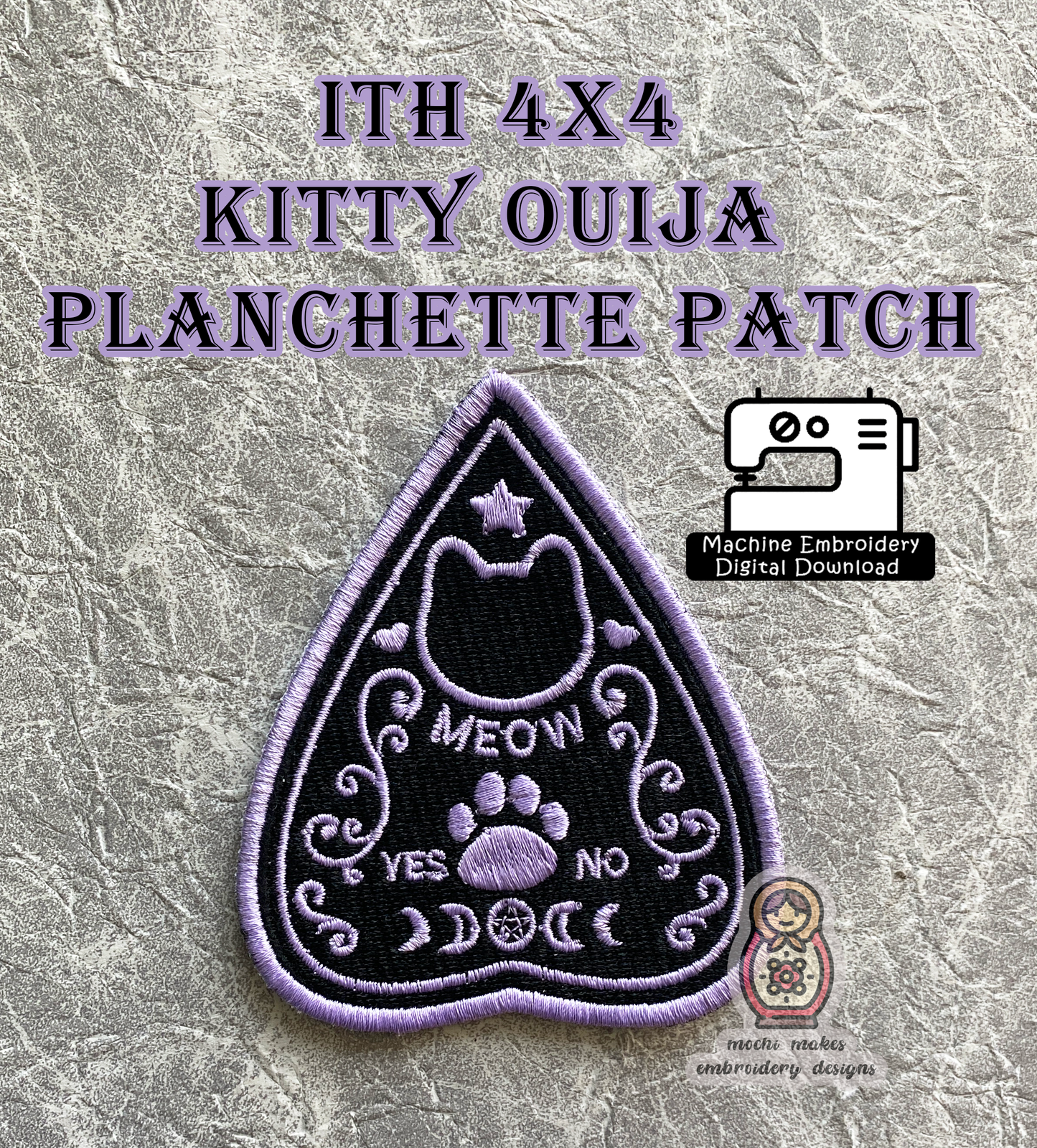 Kitty Ouija Planchette Spooky Halloween Tarot ITH In the hoop 4x4 DIY Digital Download Machine Embroidery Design Horror Kawaii Cat Witch