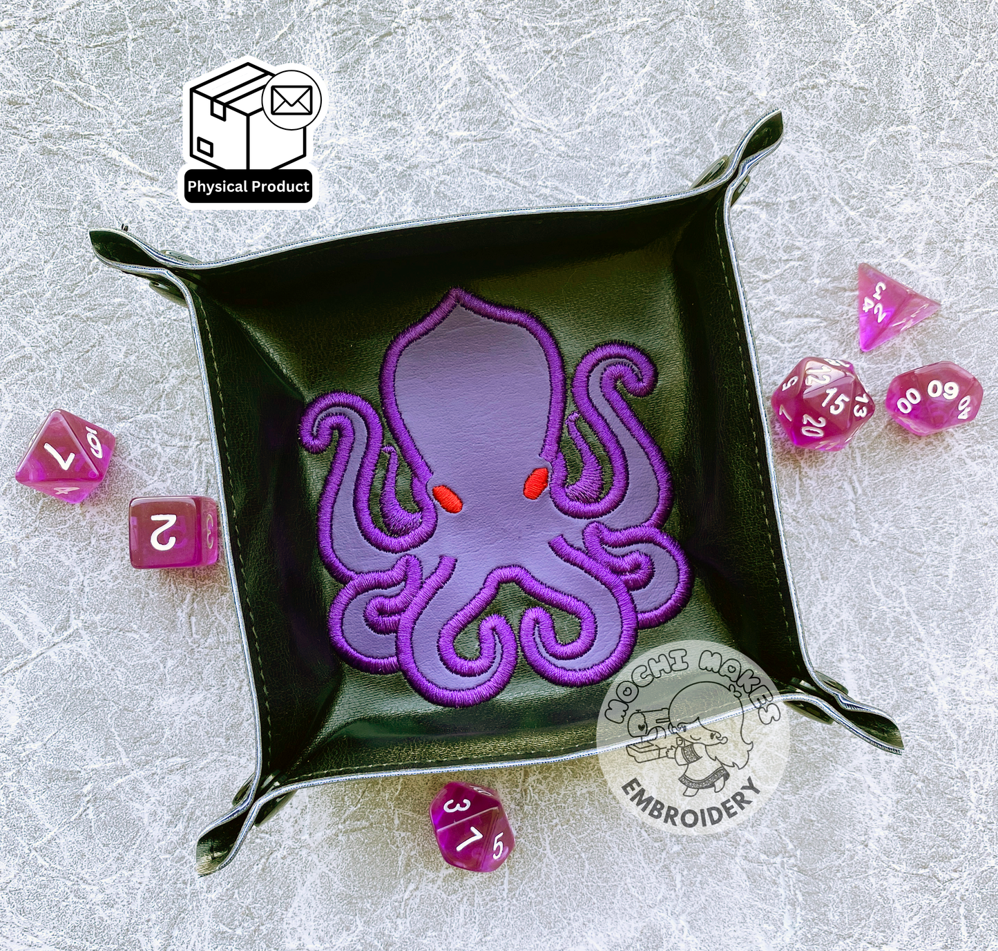 Kraken Octopus Cthulhu Applique Embroidery Dice Tray RPG Dungeons Dragons DND TTRP Board Game D20 Geek Nerd Cosplay Critical Role Play