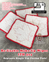 Load image into Gallery viewer, Maple Leaf Canada Canadian Re-Usable Make-up Wipes Cotton Pad ITH Machine Embroidery DIY Digital Design Download File 4x4 Terry Cloth
