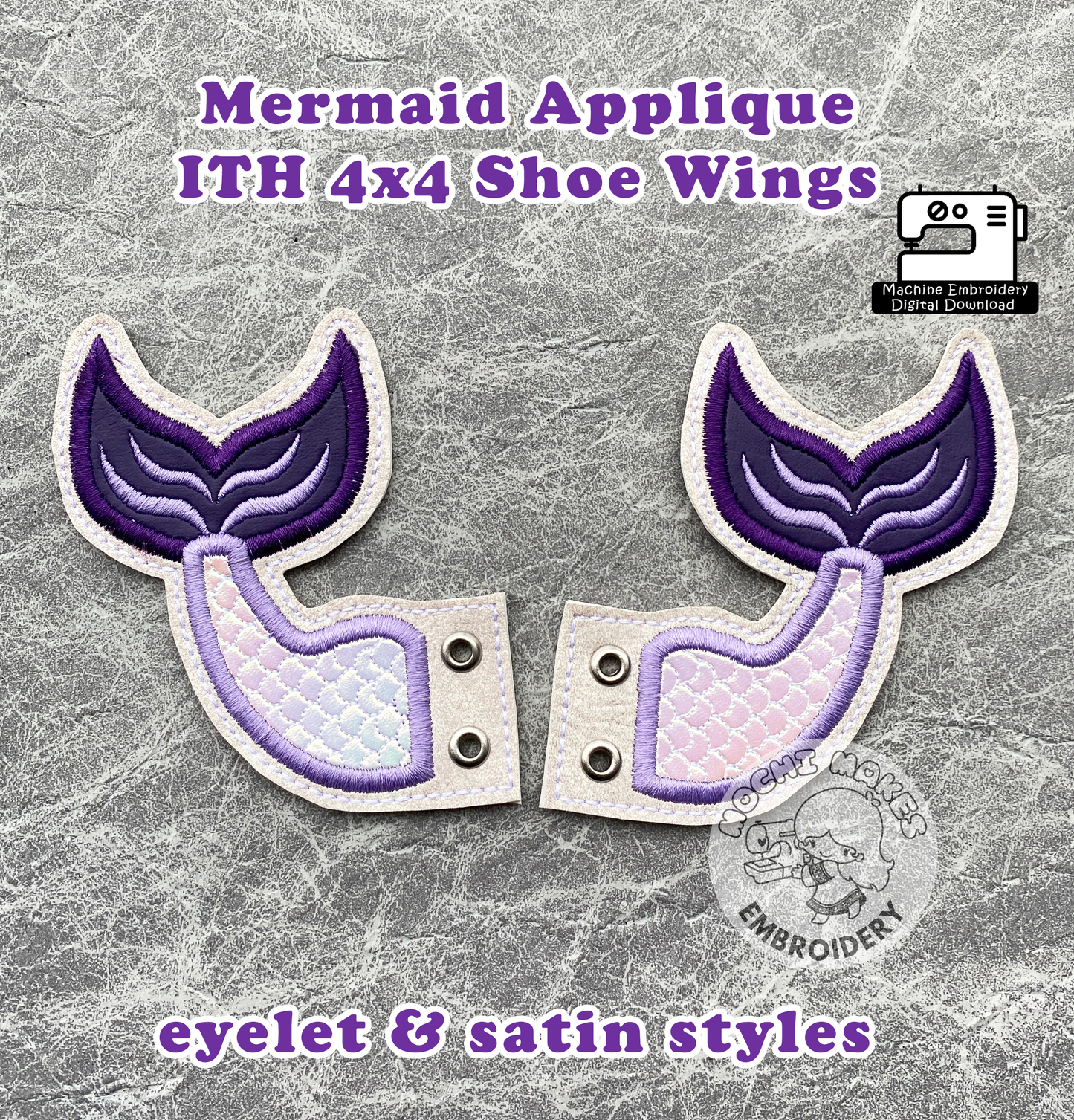 Mermaid Tail Fantasy Princess ITH 4x4 Shoe Wing In the Hoop Ariel DIY Machine Embroidery Pattern Craft Boot Ocean Sea Magic Applique Magic Lace Rollerderby Cosplay