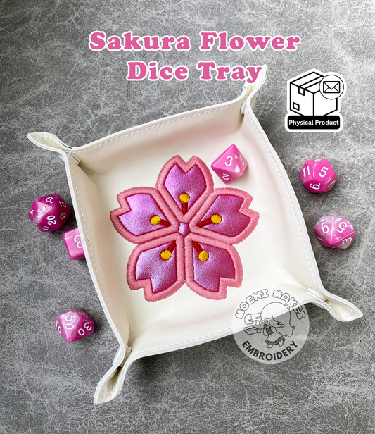 Sakura Flower Applique Embroidered Dice Tray DND Dungeons Dragons Critical Role Play RPG Board Game Geek Nerd Fantasy Magic Wizard D20