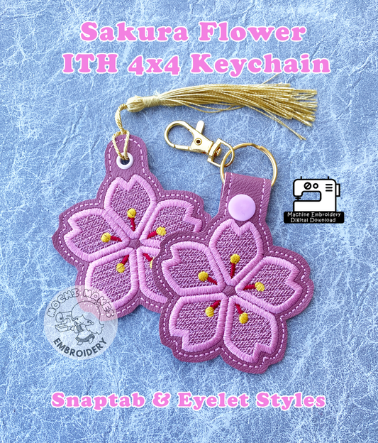 Sakura Flower ITH In the Hoop Keychain DIY 4x4 Snaptab Eyelet Machine Embroidery Digital Download Pattern Anime Cute Japan Japanese