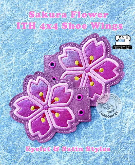 Sakura Flower ITH In the Hoop Shoe Wing 4x4 Machine Embroidery Digital Design Download Applique Japan Japanese Cherry Blossom Craft Cosplay Pattern