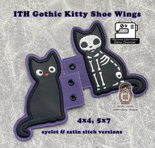 Load image into Gallery viewer, Skeleton Kitty Cat Halloween Gothic ITH Shoe Wings Neko 4x4 5x7 Boot Machine Embroidery DIY Sew Craft File Digital Download Design Applique

