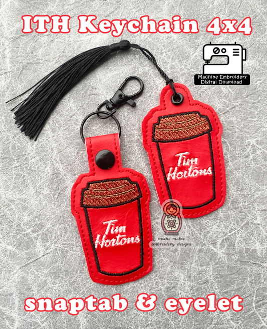 Tim Hortons Canada Coffee Cup Vinyl Keychain ITH 4x4 Machine Embroidery Digital Download Design File Pattern Java Canadian In The Hoop DIY