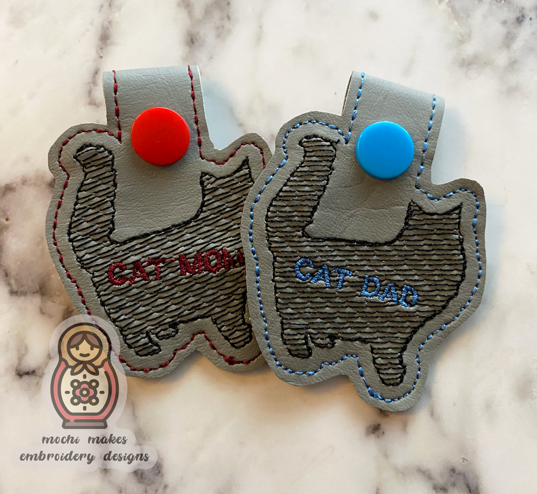 Cat Mom / Cat Dad ITH Keychain 4x4 Machine Embroidery Digital Download File