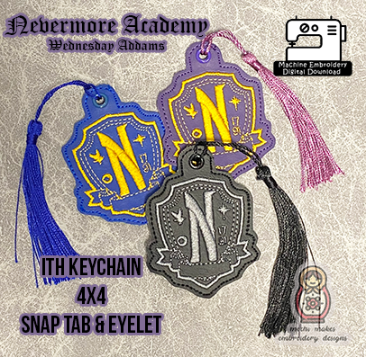 Nevermore Academy Wednesday Addams Family ITH Machine Embroidery Keychain DIY Digital Download File Design 4x4 Thing Gothic Horror Morticia