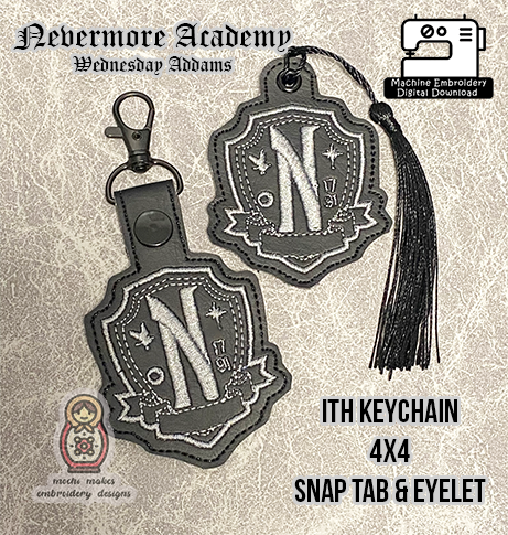Nevermore Academy Wednesday Addams Family ITH Machine Embroidery Keychain DIY Digital Download File Design 4x4 Thing Gothic Horror Morticia