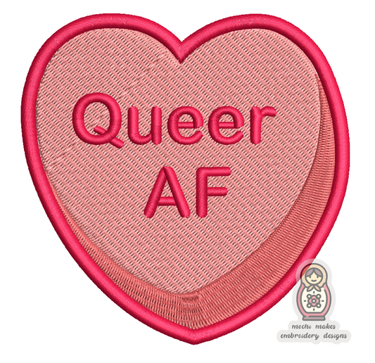 Queer AF Conversation Heart 4x4 Machine Embroidery Digital Download File