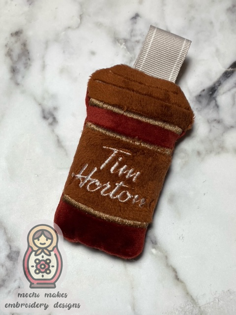 Tim Hortons Canadian Coffee Cup Plushie Keychain ITH 4x4 Digital Embroidery Design File Download