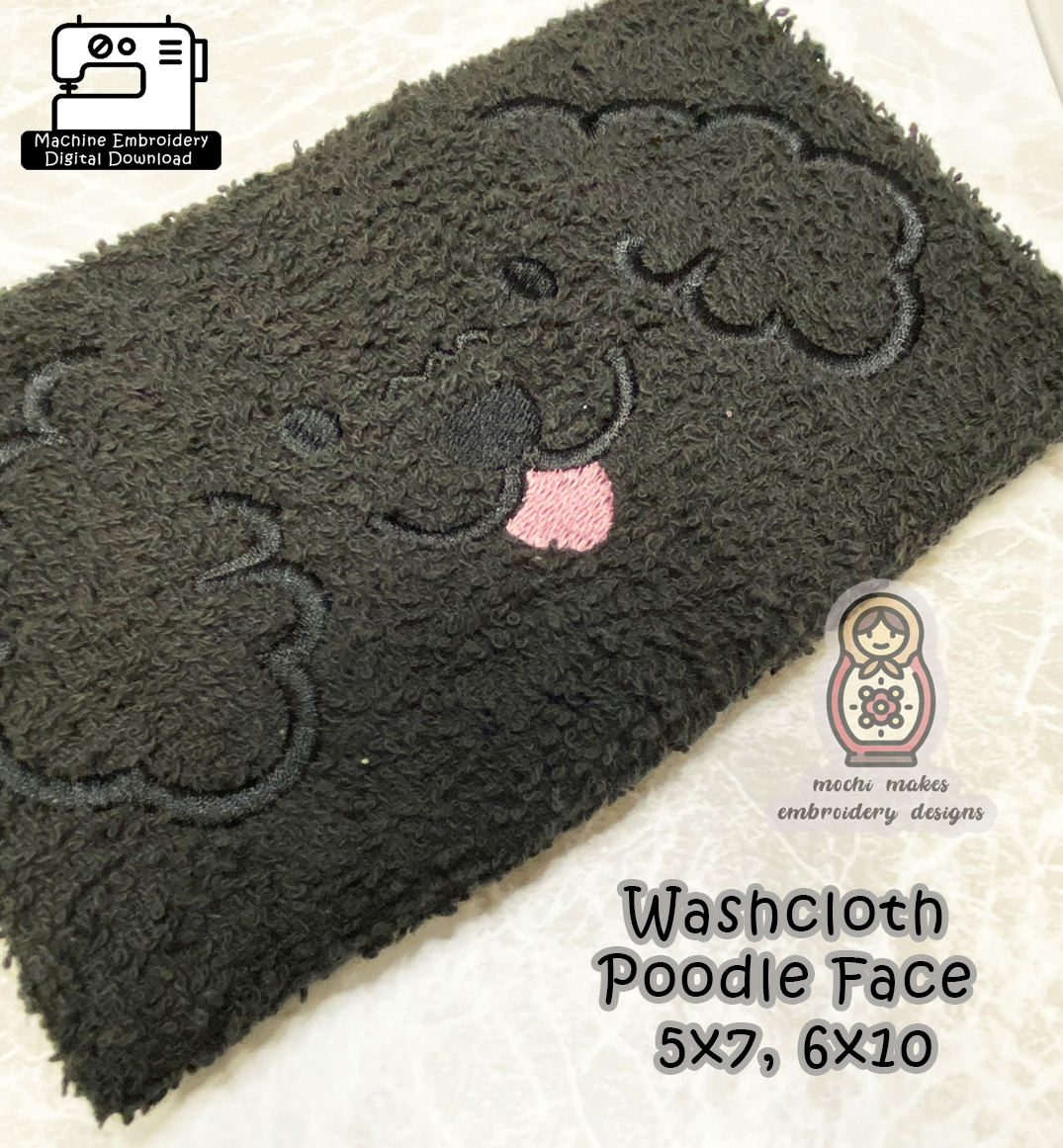 Poodle Dog Breed Face Washcloth 5x7 6x10 Machine Embroidery Digital Download Design File